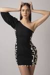 House Of Varada Black Cotton Embroidery One Shoulder Abstract Print Dress Online at Aza Fashions House Of Varada_Black Cotton Embroidery One Shoulder Abstract Print Dress _Online_at_Aza_Fashions