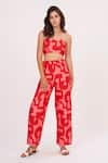 Buy_House of Varada_Red Cotton Satin Printed Abstract Tube Neck Top And Palazzo Set _at_Aza_Fashions