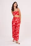 Buy_House of Varada_Red Cotton Satin Printed Abstract Tube Neck Top And Palazzo Set _Online_at_Aza_Fashions