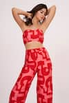 House of Varada_Red Cotton Satin Printed Abstract Tube Neck Top And Palazzo Set _at_Aza_Fashions