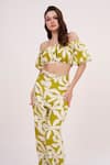 Buy_House of Varada_Green Muslin Printed Geometric One Shoulder Tube Top And Palazzo Set _Online_at_Aza_Fashions