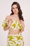 House of Varada_Green Muslin Printed Geometric One Shoulder Tube Top And Palazzo Set _at_Aza_Fashions