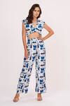 Buy House Of Varada Blue Muslin V-neck Geometric Print Top And Pant Set at Aza Fashions Buy_House Of Varada_Blue Muslin V-neck Geometric Print Top And Pant Set _at_Aza_Fashions