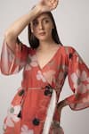 Buy House Of Varada Orange Crepe V-neck Floral Print Wrap Dress Online at Aza Fashions Buy_House Of Varada_Orange Crepe V-neck Floral Print Wrap Dress _Online_at_Aza_Fashions