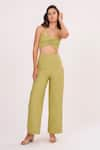 Buy_House of Varada_Green Banana Crepe Solid Halter Neck Top And Pant Set  _at_Aza_Fashions