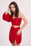 Buy House Of Varada Red Brocade One Shoulder Top And Front Slit Skirt Set Online at Aza Fashions Buy_House Of Varada_Red Brocade One Shoulder Top And Front Slit Skirt Set _Online_at_Aza_Fashions