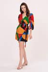 Buy_House of Varada_Multi Color Crepe Printed Geometric V Neck Wrap Dress  _at_Aza_Fashions