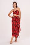 House of Varada_Red Crepe Printed Geometric Halter Top And Skirt Set  _Online_at_Aza_Fashions