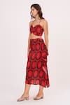 Buy_House of Varada_Red Crepe Printed Geometric Halter Top And Skirt Set  _Online_at_Aza_Fashions