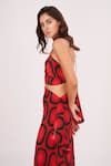 House of Varada_Red Crepe Printed Geometric Halter Top And Skirt Set  _at_Aza_Fashions