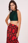 House Of Varada_Green Crepe High Neck Abstract Print Skirt Set _at_Aza_Fashions