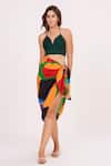 Buy_House of Varada_Green Crepe Printed Abstract Halter Top And Pattern Skirt Set _at_Aza_Fashions
