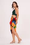 House of Varada_Green Crepe Printed Abstract Halter Top And Pattern Skirt Set _Online_at_Aza_Fashions
