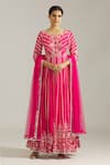 Buy_Priyaa_Pink Net Embroidered Gota Patti Scallop Embellished Anarkali Pant Set  _at_Aza_Fashions