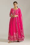 Shop_Priyaa_Pink Net Embroidered Gota Patti Scallop Embellished Anarkali Pant Set  _at_Aza_Fashions