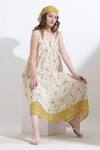 Shop_Kusmi_Yellow Crepe Embroidery Crew Neck Rooh Reindeer Print Dress _Online_at_Aza_Fashions