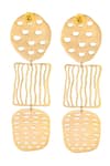 Shop_Zohra_Gold Plated Tiered Geometric Danglers _at_Aza_Fashions