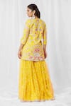 Shop_Bhairavi Jaikishan_Yellow Silk Embroidered Sequin Notched Floral Threadwork Kurta Sharara Set _at_Aza_Fashions