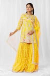 Buy_Bhairavi Jaikishan_Yellow Silk Embroidered Sequin Notched Floral Threadwork Kurta Sharara Set _Online_at_Aza_Fashions