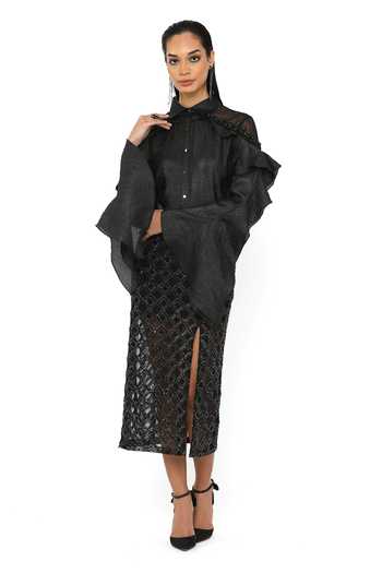 Buy_Rohit Gandhi + Rahul Khanna_Black Organza Embroidery Swing Shirt _Online_at_Aza_Fashions