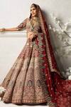 Buy_Annus Creation_Maroon Silk, Georgette, Mughal And Peacock Pattern Embroidered Bridal Lehenga Set_at_Aza_Fashions
