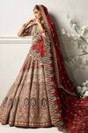 Shop_Annus Creation_Maroon Silk, Georgette, Mughal And Peacock Pattern Embroidered Bridal Lehenga Set_at_Aza_Fashions