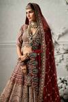 Annus Creation_Maroon Silk, Georgette, Mughal And Peacock Pattern Embroidered Bridal Lehenga Set_Online_at_Aza_Fashions