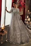 Buy_Annus Creation_Grey Net Hand Embroidered Cut Dana Round Neck Sequin Anarkali Lehenga Set _at_Aza_Fashions