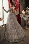 Shop_Annus Creation_Grey Net Hand Embroidered Cut Dana Round Neck Sequin Anarkali Lehenga Set _at_Aza_Fashions