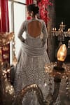 Annus Creation_Grey Net Hand Embroidered Cut Dana Round Neck Sequin Anarkali Lehenga Set _Online_at_Aza_Fashions