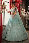 Buy_Annus Creation_Blue Net Hand Embroidered Cut Dana Plunge V Neck Sequin And Pearl Lehenga Set _at_Aza_Fashions