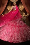 Buy_Annus Creation_Pink Net Hand Embroidered Cut Dana Cutwork Geometric Sequin Bridal Lehenga Set _at_Aza_Fashions