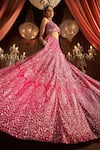 Annus Creation_Pink Net Hand Embroidered Cut Dana Cutwork Geometric Sequin Bridal Lehenga Set _Online_at_Aza_Fashions