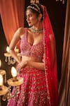 Buy_Annus Creation_Pink Net Hand Embroidered Cut Dana Cutwork Geometric Sequin Bridal Lehenga Set _Online_at_Aza_Fashions