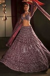 Buy_Annus Creation_Purple Net Hand Embroidered Cut Dana Plunge V Neck Bridal Lehenga Set _at_Aza_Fashions