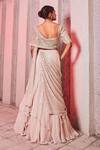 Shop_Miku Kumar_Ivory Silk, Net, Georgette Sequins V-neck Embroidered Draped Choli And Lehenga Set _at_Aza_Fashions