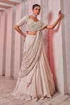 Buy_Miku Kumar_Ivory Silk, Net, Georgette Sequins V-neck Embroidered Draped Choli And Lehenga Set _Online_at_Aza_Fashions