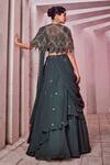 Shop_Miku Kumar_Green Silk, Net, Georgette Tassels, Embroidery V-neck Cape Draped Lehenga Set _at_Aza_Fashions
