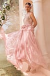 Buy_Anu Pellakuru_Pink Kota Embroidered Floral Turtle Neck Asymmetric Peplum Gown _Online_at_Aza_Fashions