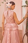 Anu Pellakuru_Pink Kota Embroidered Floral Turtle Neck Asymmetric Peplum Gown _at_Aza_Fashions