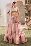 Buy_Anu Pellakuru_Pink Kota Doria Embroidery Sweetheart Neck Floral Tiered Lehenga Set _at_Aza_Fashions