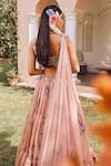 Anu Pellakuru_Pink Kota Doria Embroidery Sweetheart Neck Floral Tiered Lehenga Set _Online_at_Aza_Fashions