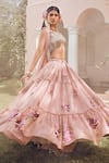 Buy_Anu Pellakuru_Pink Kota Doria Embroidery Sweetheart Neck Floral Tiered Lehenga Set _Online_at_Aza_Fashions