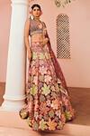 Buy_Anu Pellakuru_Wine Velvet Embroidered Floral V Neck Bridal Lehenga Set _Online_at_Aza_Fashions