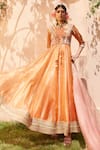 Buy_Anu Pellakuru_Orange Kota Embroidered Floral Round Anarkali With Dupatta _at_Aza_Fashions