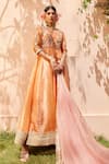 Buy_Anu Pellakuru_Orange Kota Embroidered Floral Round Anarkali With Dupatta _Online_at_Aza_Fashions