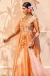 Shop_Anu Pellakuru_Orange Kota Embroidered Floral Round Anarkali With Dupatta _Online_at_Aza_Fashions