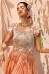 Buy_Anu Pellakuru_Orange Kota Embroidered Floral Sweetheart Neck Jumpsuit _Online_at_Aza_Fashions