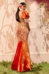 Anu Pellakuru_Orange Velvet Embroidered Floral V Neck Lehenga Set _Online_at_Aza_Fashions