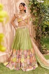 Buy_Anu Pellakuru_Green Kota Embroidered Floral V Neck Bridal Lehenga Set _at_Aza_Fashions